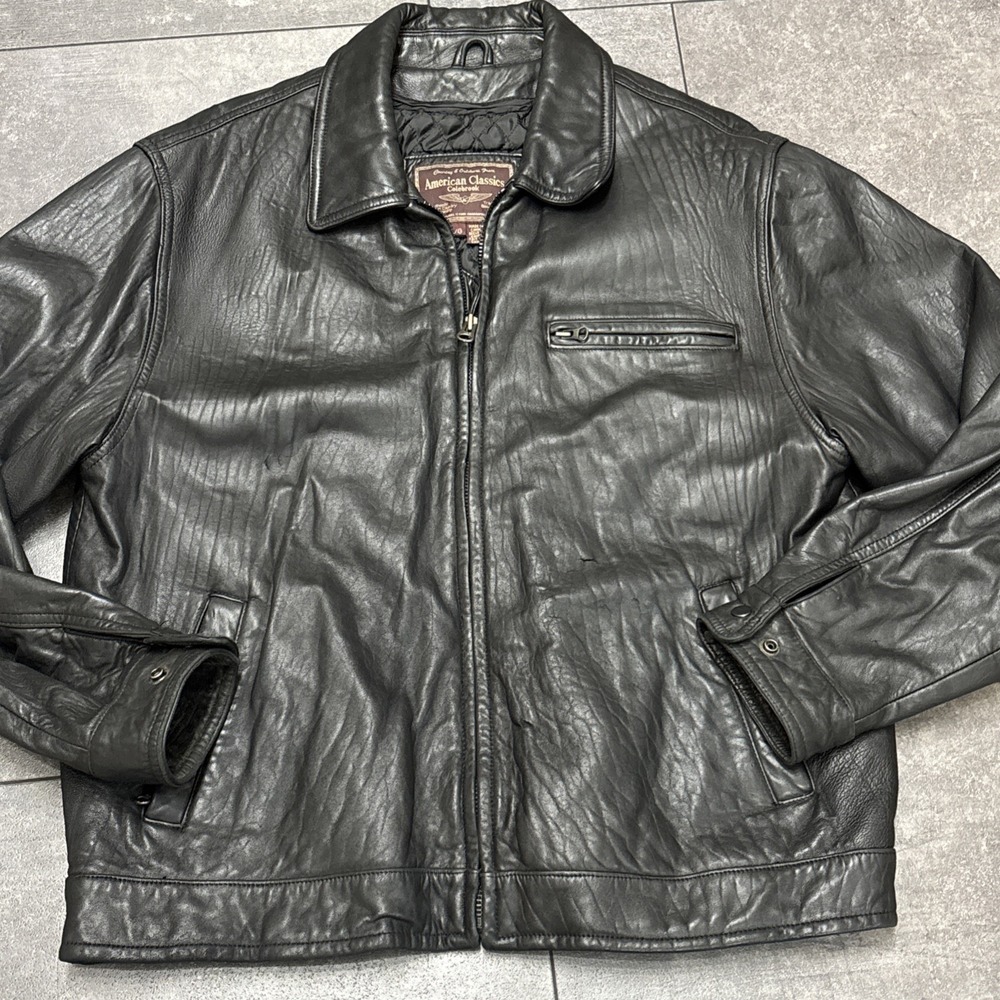 American Classics Colebrook Jacket Mens Large Black Leather Bomber Quilted Lined